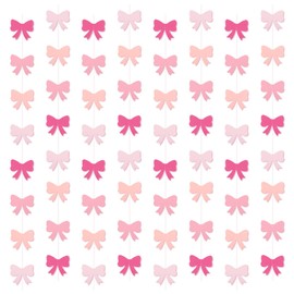 8Pcs Pink Bow Decorations Party Banner, Pink Party Decorations for Women's Birthdays, Engagement Supplies,Bachelorette,Girl's Baby Shower and Bow Decor