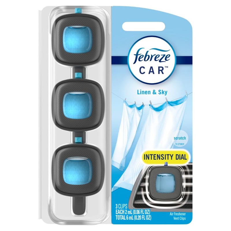 Febreze Car Air Freshener, Odor-Fighting Automotive Vent Clip, Linen &