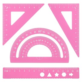 PATIKIL Dreieck-Lineal-Set, 15 cm metrisches Aluminium-Lineal, 45°60° Dreieck-Lineal und Winkelmesser, 4er Pack, Pink