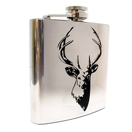 Stainless Steel Stag's Head Hip Flask in Gift Box