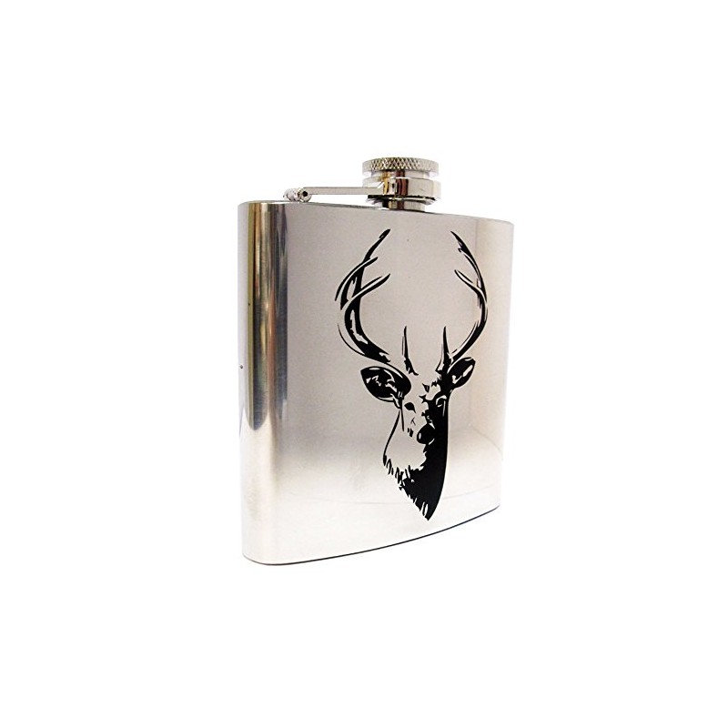 Stainless Steel Stag's Head Hip Flask in Gift Box