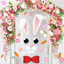 ROCWOHO 40 PCS Happy Easter Door Stickers Decor - Bunny, Easter, Flowers - Pink, Cartoon Style - Waterproof - Indoor Use - Door, Window, Refrigerator Decor