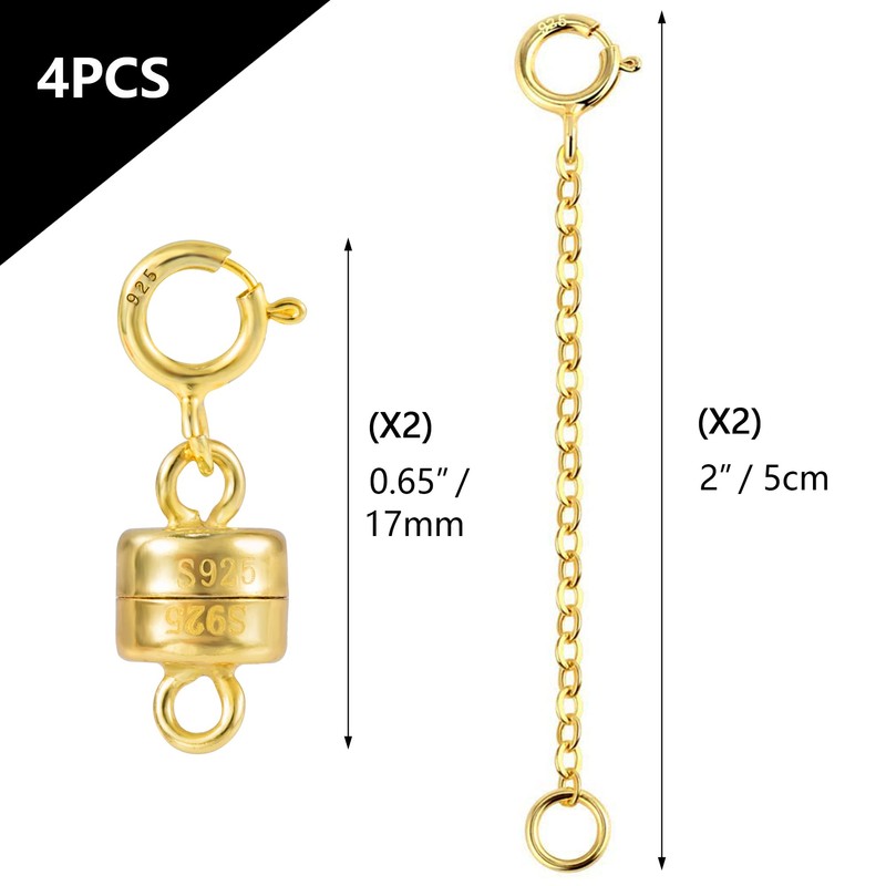 14K Gold Magnetic Necklace Clasps and Closures 925 Sterling Silver