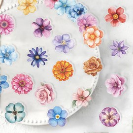 50 Pieces Natural Flower Themed Stickers PET Transparent for Scrapbooking, Self-Adhesive Scrapbooking Stickers Supplies Journal Stuffers for Adult Card Making Letters DIY (Black)