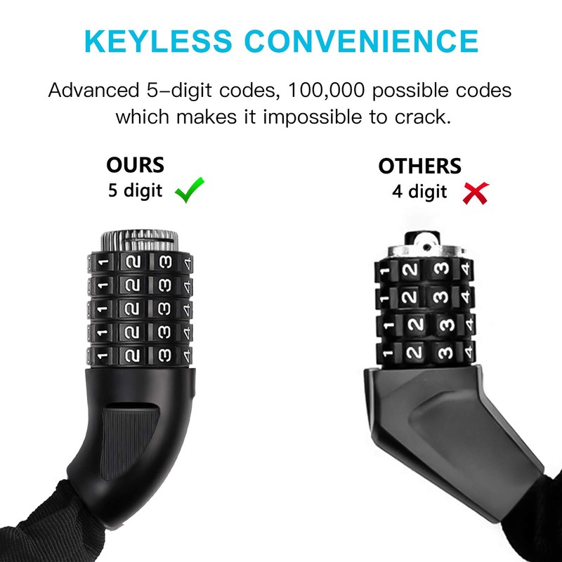 UBULLOX Bike Chain Lock 3FT 5-Digit Combination Bike Locks Anti-Theft