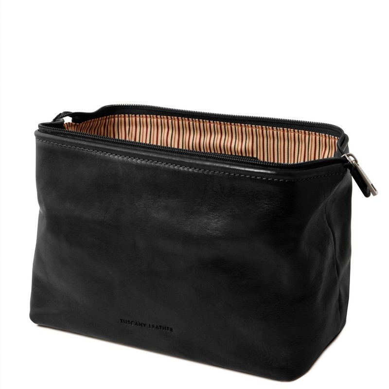 Tuscany Leather , Unisex Wash Bag Leather, black
