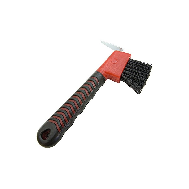 Intrepid International Rubber Handle Hoof Pick with Brush, Red -