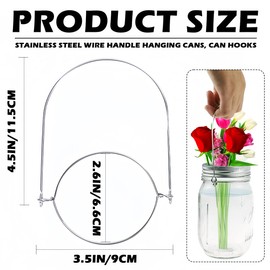 DOERDO 10Pcs Mason Jar Wire Hangers, Stainless Steel Wire Handles for Wide Mouth Mason Jar Canning Jars with 70mm Regular Mouth, Jar Hanging Hook
