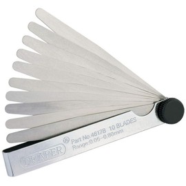 Draper 10 Blade Feeler Gauge Metric Set | 0.05 to 0.80 mm | 100mm Length | Plated Steel Case | 36169
