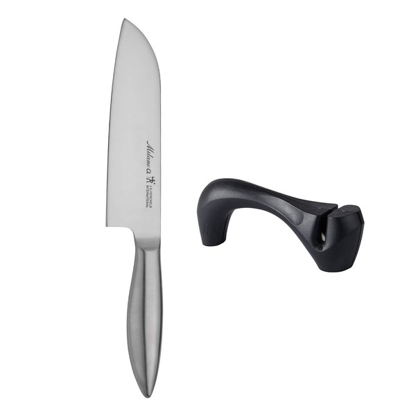 Henckels 19758-002 Milano Alpha Santoku Knife & Sharpener 2-Pc. Set, Kitchen Knife, Stainless Steel, Sharpener, Dishwasher-Safe, Genuine Japanese Product