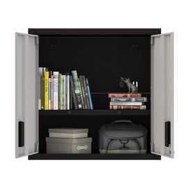 itbe Floating Garage Storage Cabinet - Heavy-Duty Wall Mount Steel Cabinet, Lockable 2-Door Design, Removable Shelf, 44 lbs Capacity, Ready-to-Assemble Metal Garage Organizer (Black and Grey)
