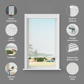 2 Inch Cordless Room Darkening Faux Wood Blind - 35" W x 64" L - White, Over 1,000 Custom Sizes Starting at 18.97, Inside or Outside Mount, Venetian Shades for Interior Windows by Lumino