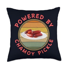 Powered By Chamoy Pickles Retro Humor Hot Pickle Food Lover Throw Pillow