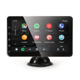 AUCOMM 7” Portable Carplay Screen for Car Supports Wireless Connection with Carplay, Android Auto and Mirror, IPS Touchscreen Dash Mount Carplay for All Vehicles