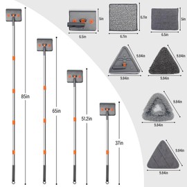 Sayene Wall Cleaner Mop with 85" Extension Pole Handle,180°Folding Baseboard Cleaner Tool with Handle,360Rotatable Wall Cleaning Tool for Cleaning Baseboard, Wall, Ceiling,Floor,10 Replacement Pads