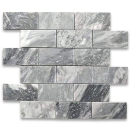 Stone Center Online Bardiglio Gray Marble 2x4 Grand Brick Subway Mosaic Tile Honed Kitchen Bath Wall Floor Backsplash Shower (1 Sheet)