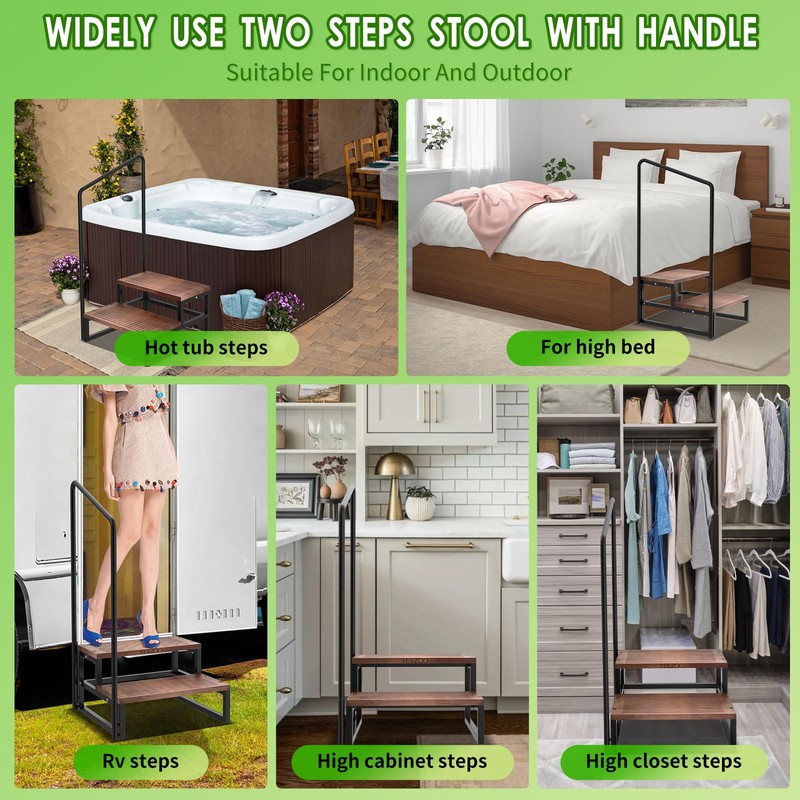 Two steps stool with handle, Steps to high bed and