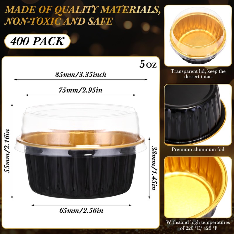 Gejoy 400 Pcs Aluminum Foil Baking Cups with Lids 5