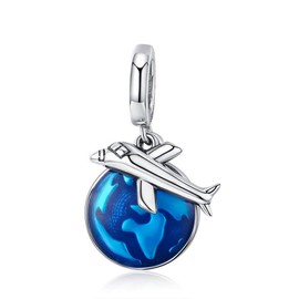 Blue Plane Travel the World 925 Sterling Silver Travel Around World Plane Charm Pendant fit Women Bracelet & Necklaces Jewellery