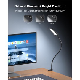 TROND LED Desk Lamp with Clamp, 1000LM Super Bright 3-Level Dimmable Desk Light 6000K Daylight, Extra-Long Flexible Gooseneck Clip on Light, Eye-Care Clamp Lamp for Painting, Workbench,Reading