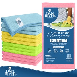 DAN RIVER - Paño de limpieza de microfibra, paquete de 12 unidades, trapo de limpieza suave y absorbente, toallas de microfibra para coches, anteojos, casa, ventanas, cocina, surtido (11.8 x 11.8