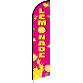 Mindsoft 2. 5 x 12 ft Lemonade Feather Flag - Windless Single-sided Printing Feather Flag Outdoor Advertising Banner for Business(Pink)