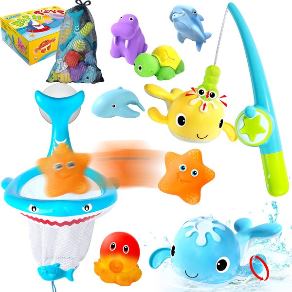 PATIFEED Bath Toy for Baby Children, Squirting Bath Toy, Water Toy with Fishing Net for Showers and Swimming, Gift for 3 4 5 6 7 8+ Years Toddler Boys Girls