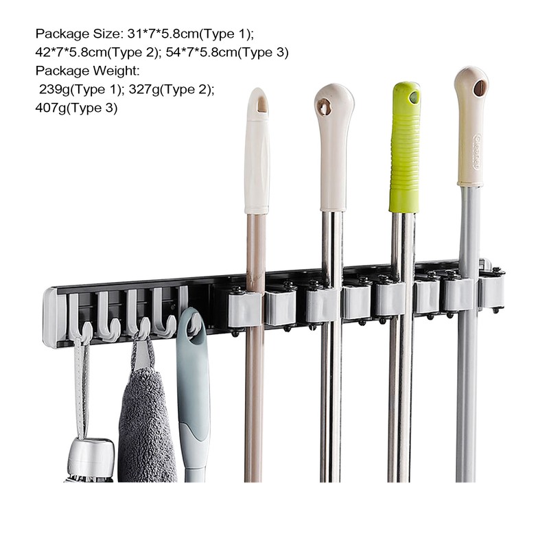 Mop Holder With Hooks Broom Holder Drilling & Nail-free Wall