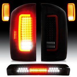 Cenfeild LED Tail Light Assembly + 3rd Third Brake Cargo Lamp Fit for Dodge RAM 1500 07-08, for Dodge RAM 2500 3500 07-09 Pickup [Factory Halogen Type] Smoked Lens 3 Pcs