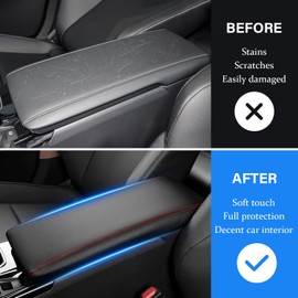 REMOCH Center Console Armrest Cover for Camry Accessories 2025 2026 Interior Camry (LE/SE/XLE/SXE) Leather Arm Rest Seat Middle Console Box Lid Protector (Red Stitches)