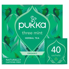 Pukka Herbs Three Mint Organic Herbal Tea Box - 40 Plant Based Biodegradable drink - Tea Infusion With Spearmint, Peppermint, Fieldmint - For Digestion - Sleep - Caffeine Free