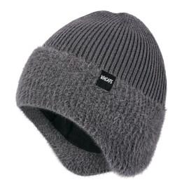 Wmcaps Winter Hat with Warm Fleece Lining and Ear Flaps for Men Women Warm Thermal Knitted Hat for Outdoor Use Comfortable Soft Stretchy Gift for Men Women, Carbon grey