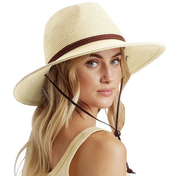DRESHOW Womens Summer Straw Sun Hat Wide Brim Bucket Hats