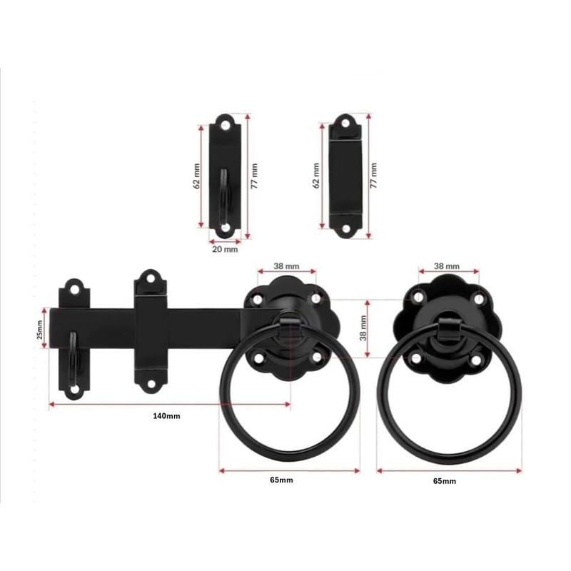 Black Ring Gate Latch, Garden Gate Latch, Door Catch, Gate