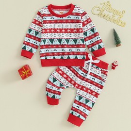 Toddler Girls Christmas Outfit Infant Fall Winter Print Sweatshirt Tops Pants Set Newborn 2pcs Matching Suit (G Snowflake Red, 0-6 Months)