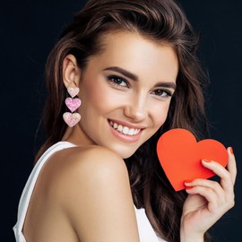 Heart Earrings for Women,Love Heart Dangle Earrings Trendy Red Pink Acrylic Rainbow Cheetah Leopard Print Love Earrings for Couples Valentine's Day