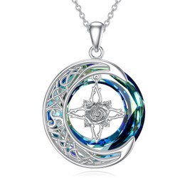 Shusukue - Collar de plata esterlina 925 para mujer, brújula/ triple diosa/palmera/nudo de bruja/Santa Muerte, para mujeres y hombres, joyería de Navidad, Base