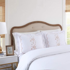 MarCielo 2 Pack Pillow Shams King Size Pillow Cover Embroidery (King, White/Gold)