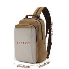Canvas Backapck Sling Bag Crossbody Small Bag Casual Rucksack for Men Women Cycling Hiking Travel, Coffee, L, Vintage