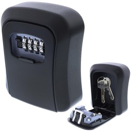 foto-kontor Key Safe with Tamper Protection - 4 Digit Combination Code - Key Box - Wall Mounted - Exterior and Interior - Stable and Safe - Key Transfer - Black