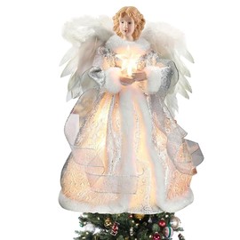 Angel Treetop Figurine, 12.6-Inch LED Angel Christmas Treetop Figurine, Christmas Tree Topper, Silver Lady Angel (Silver)