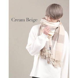 Loo&c Thick Large Lucy Stole, Men's, Large Size, Autumn, Winter, Large Stole, Scarf, Plaid Pattern, Plain, Shawl, Throw, Women's, Unisex, 10 cream beige