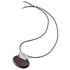 COOLSTEELANDBEYOND Art Deco Earthy Statement Necklaces Long Cotton Rope Large Oval Wood Vintage Silver Grooves Charm Pendant, Cotton rope, Non-applicable