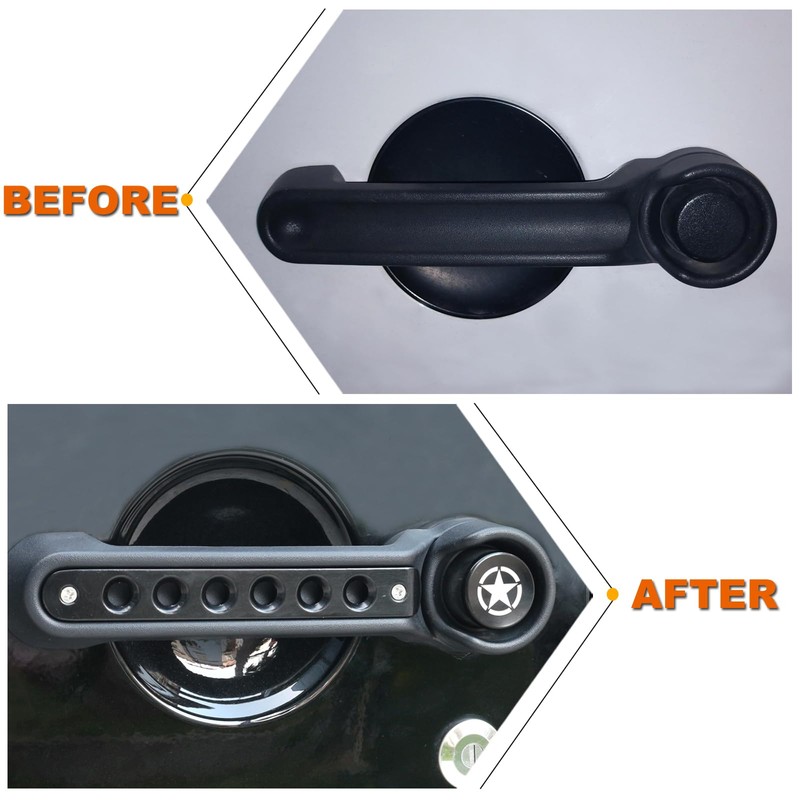 PKEDUO Black Door Handle Inserts + Star Push Button Covers