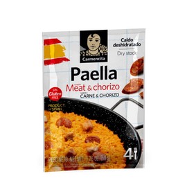 Carmencita. Dry Meat and Chorizo Paella Stock sachet. 4 servings. 50g (1.76oz).