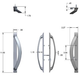 Wynn Hardware 11" Sliding Patio Door Handle White Non-KEYED - 3-15/16" Hole Spacing - White