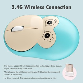 Lomiluskr Cute Monkey Wireless Mouse, Silent Mouse, 2.4G Wireless Mice, Candy Colors, Kawaii Mouse for Girls and Kids (Light Blue Monkey)