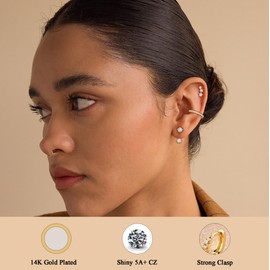 SAMOCO Gold Hoop Earrings Set for Women 14K Gold Stud Huggie Hoop Earrings for Multiple Piercing Hypoallergenic Dainty Small Hoop Dangle Earring Stacks Cartilage Earring Set