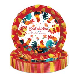 9" Chicken Paper Plates Chicken Celebrate Party Tableware Round Chicken Disposable Dinner Paper Plates Set Farm Chicken Theme Party Paper Plates for Farm Birthday Baby Party Decorations(24pcs)