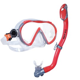 Tilos Jovie Mask with S.O.S Whistle Dry Snorkel Jr. Set (Red/Silver)
